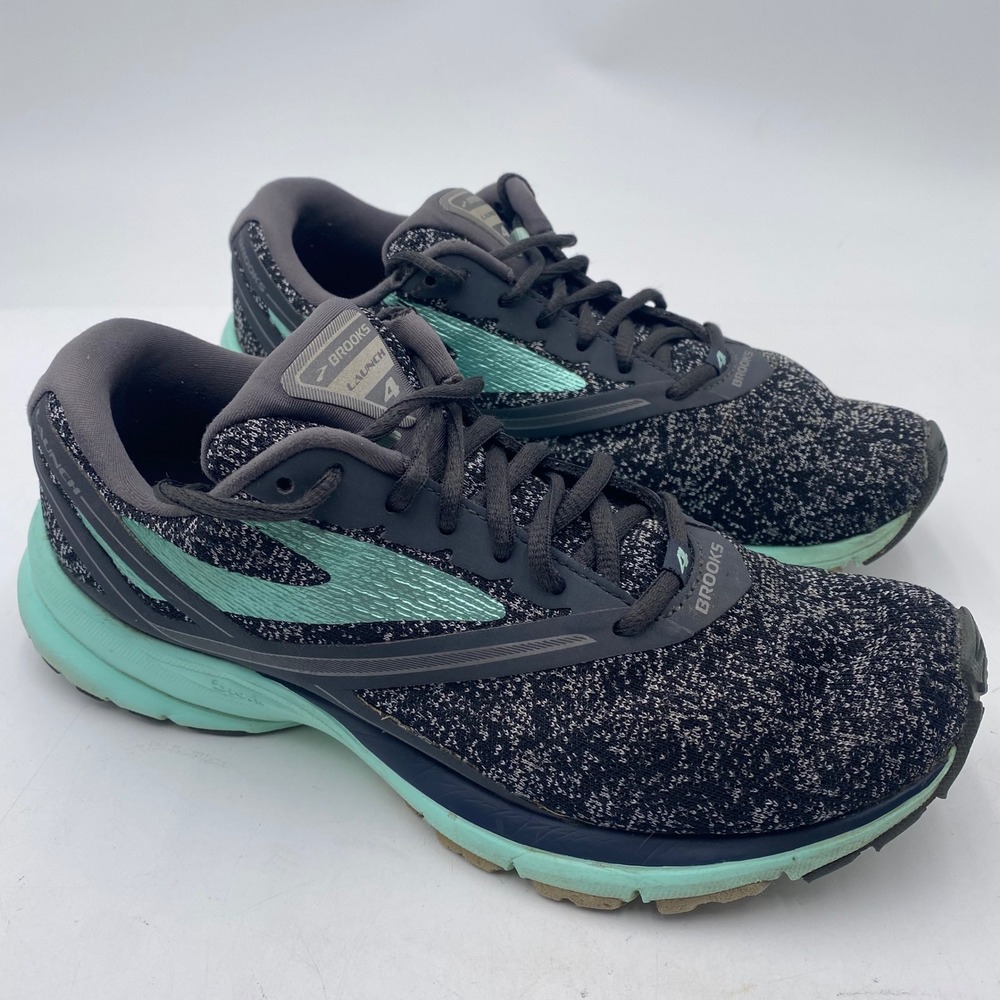 Brooks Launch 4 Running Shoes Womens 8.5 Black Teal Knit Sneaker 1202341B048